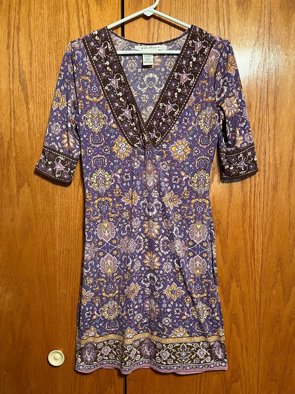 Max Studio Purple Floral Mini Dress with Yellow Accents